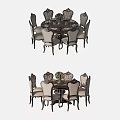 Classic Round Dining Table Set With Ornate Chairs And Floral Centerpiece