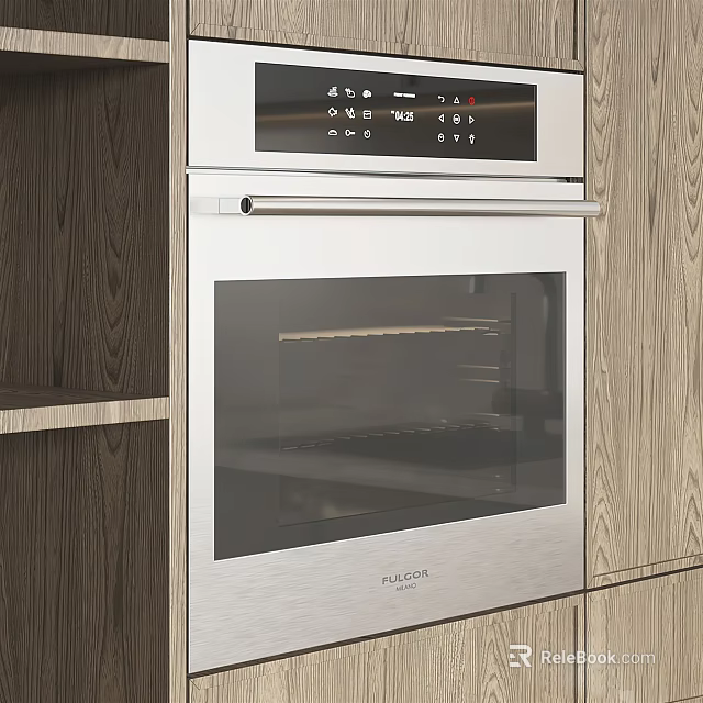 Modern Built in Stainless Steel Oven With Control Panel In Wooden Kitchen Cabinets 3d model 