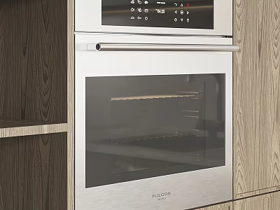 Modern Built in Stainless Steel Oven With Control Panel In Wooden Kitchen Cabinets 3d model