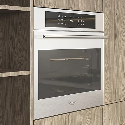 Modern Built in Stainless Steel Oven With Control Panel In Wooden Kitchen Cabinets 3d model