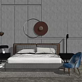 Modern background double bed simple bedding combination 3d model