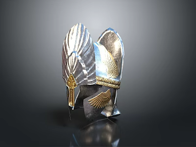 Shiny Medieval Winged Helmet Armor with Silver Gold Decorative Design and Smooth Finish 3d model