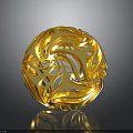 Golden Hollow Sphere With Intricate Flowing Patterns On Dark Background And Reflection 3d model