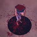 Humanoid Character Lifting Black Creature With Red Organic Debris On Circular Platform 3d model
