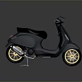 Dark Blue Scooter With Black Seat And Gold Wheels On Reflective Surface