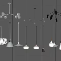Modern Chandeliers with Various Designs Hanging on Dark Wall Background 3d model