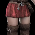Blonde Woman In Red Off Shoulder Dress With Brown Corset And Boots From Multiple Angles