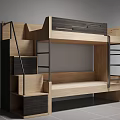 Modern Wooden Bunk Beds With Ladder Step Staircase And Storage Cabinets