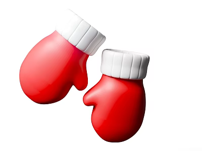 Cute Red Gloves With White Cuffs For Christmas Holiday Decor 3d model