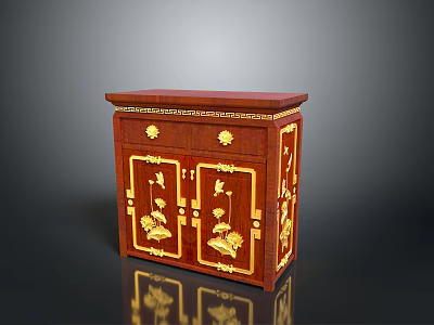 Traditional Chinese Style Mahogany Cabinet With Golden Carvings And Decorative Details 3d model