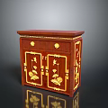 Traditional Chinese Style Mahogany Cabinet With Golden Carvings And Decorative Details