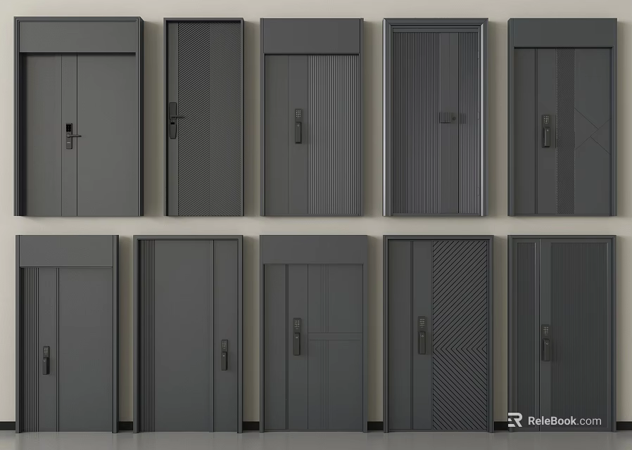 Various Modern Security Door Designs With Steel Material And Textured Panel Patterns 3d model