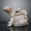 Detailed White Polar Bear Sitting Sculpture with Cub Resting on Back 3d model