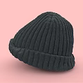 Black Ribbed Knitted Hat with Soft Texture on Pink Background 3d model