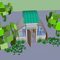 Cozy Dome Shaped Small House Exterior With Green Roof And Surrounding Trees
