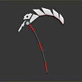Modern Scythe 3D Model Featuring White Black Red Curved Blade And Red Handle