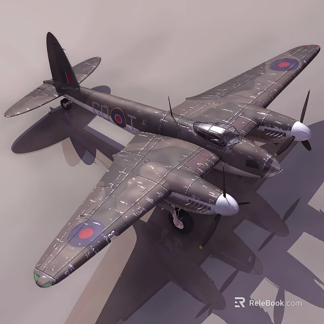 Military Fighter Aircraft With Camouflage Paint Scheme Twin Propeller Engines And Roundel Insignia On Wings 3d model 