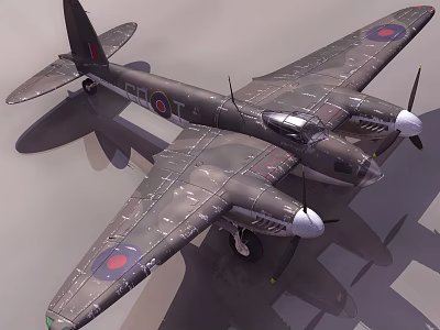 Military Fighter Aircraft With Camouflage Paint Scheme Twin Propeller Engines And Roundel Insignia On Wings 3d model