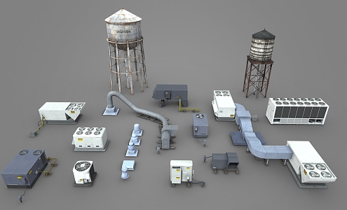 Heating, ventilation, air conditioning, air conditioning, water tower, ventilation duct, vent flue 3d model