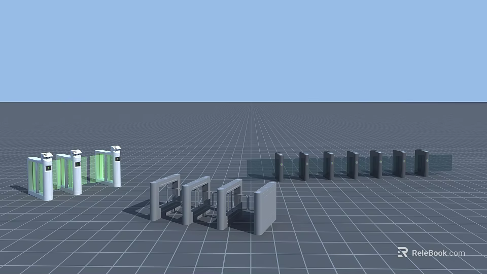Public Facility Access Control Turnstiles With Automatic Tripod And Barrier Gates 3d model 