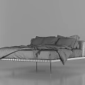 Modern Double Bed With Metal Frame White Sheets Beige Pillow And Black Throw 3d model