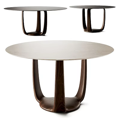 Round Wooden Dining Table With Modern Minimalist Design And Unique Curved Legs 3d model
