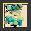 Vibrant Low Poly Cartoon Jungle Scene with Brown Trees Green Plants and Sandy Ground