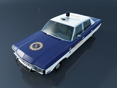 Vintage Blue And White Police Car With Siren On Roof And Badge Design 3d model