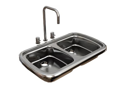 Stainless Steel Double Bowl Kitchen Sink With Modern Faucet For Home Kitchen 3d model