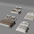 Four Different Style Beds Displaying Various Bed Linens Pillows And Quilts