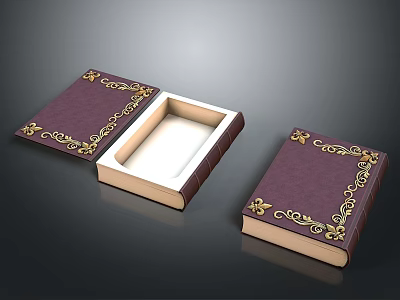 Vintage Purple Cover Books With Gold Ornamentation And Open White Pages 3d model