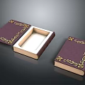 Vintage Purple Cover Books With Gold Ornamentation And Open White Pages
