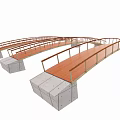 Curved Bridge Structure With Wooden Railings And Concrete Bases Walkway Design