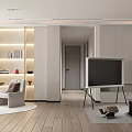 Modern Dining and Living Room Interior With Marble Island Counter Dining Table Chairs and Lighting