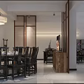 Modern Garden Space With White Walls Wooden Door Decorative Painting Circular Mirror Stones And Water