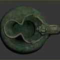 Green Bronze Household Vessel With Dragon Shaped Handle And Silver Base