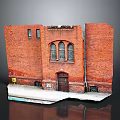 Vintage Red Brick Building With Arched Windows Wooden Door And Weathered Roof