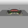 Architectural Sports Stadium Model With Red Seats Green Field And Black Roof