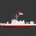 White Patrol Boat With Red Stripe And Flag On Deck Detailed Model Design