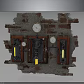 Industrial Style Wall Furniture With Brick Background Wooden Panels Pressure Gauges Pipes And Yellow Lights