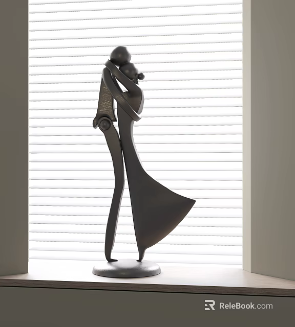 Modern Abstract Embracing Figure Sculpture Decorative Ornament Set With Black Finish And White Base 3d model 