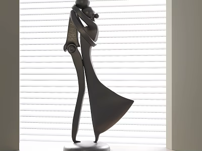 Modern Abstract Embracing Figure Sculpture Decorative Ornament Set With Black Finish And White Base 3d model