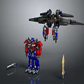 Robot Characters Featuring Red Blue Figure And Aircraft Robot With Sword And Gun