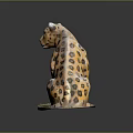 Detailed Sitting Leopard Sculpture With Orange Fur And Black Spots On Decorative Base