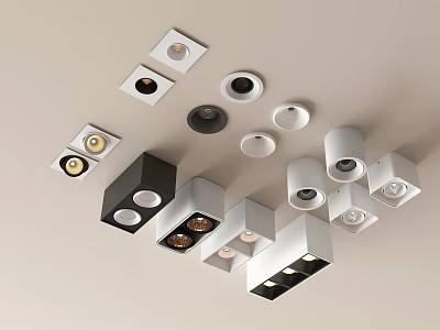 Modern Downlights And Spotlights With Various Designs Square Round Black White Ceiling Fixtures 3d model