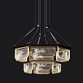 Traditional Chinese Chandelier With Bamboo Pattern Octagonal Glass Shades And Elegant Lighting