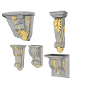 Ornate Fireplace Decorative Elements With Gold Accents And White Carvings