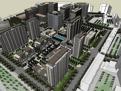 Modern High Rise Office Towers With Landscaped Green Spaces And Urban Road Layout 3d model