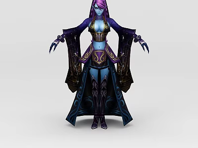 Fantasy Woman With Purple Hair Blue Skin Magical Robe And Clawed Fingers 3d model