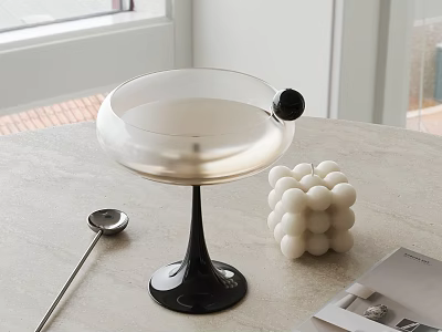 Decorative Ornaments Set With Glass Cup Shaped Piece Black Base And White Stacked Balls 3d model